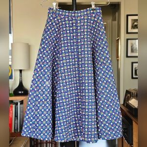 70s Floral Quilted A-Line Midi Skirt